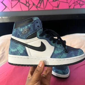 Nike Air Jordan 1 Mid Tie Dye Blue Black White Sneakers WMNS 8